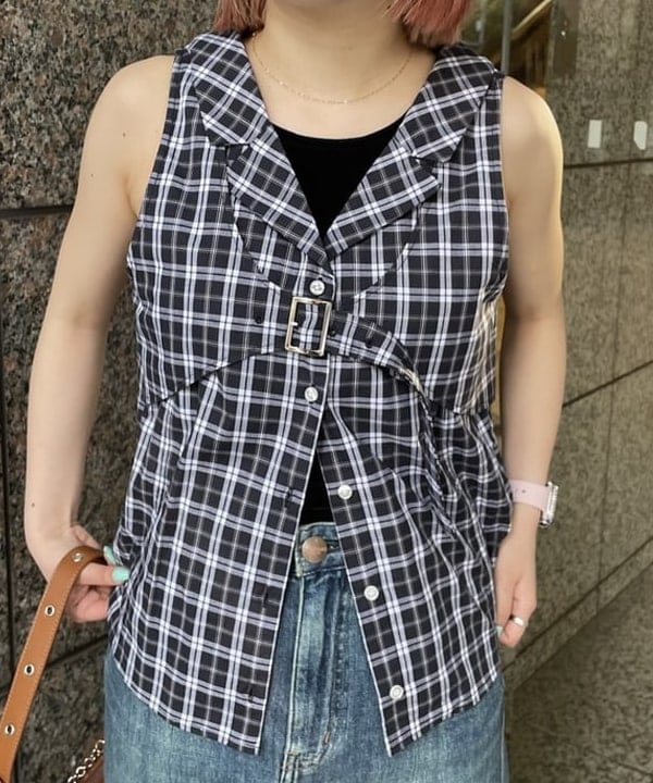 まゆちゃんさんの「BEAMS WOMEN｜チェック ベルテッド ノースリーブ トップス」を使ったコーディネート