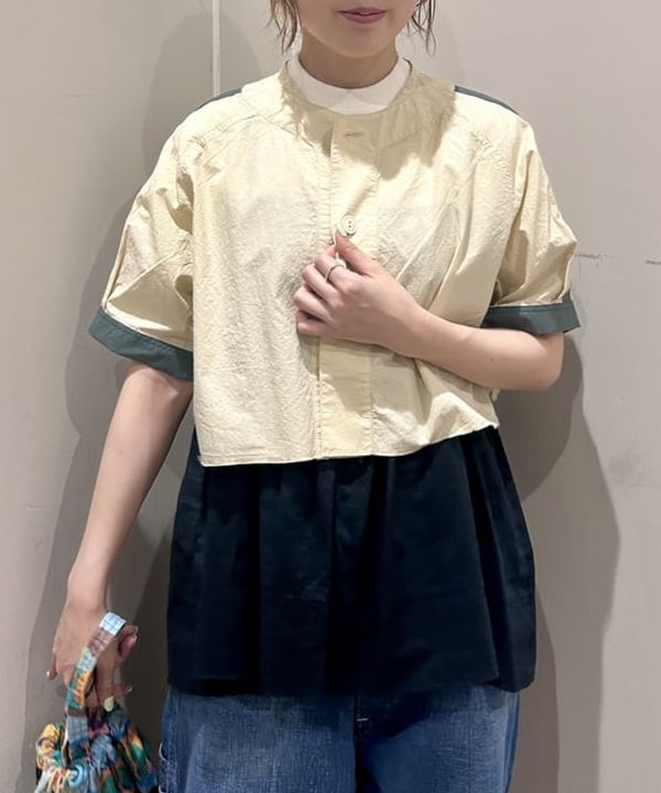 小原 もこさんの「BEAMS WOMEN｜ショート ベースボール ショートスリーブ シャツ」を使ったコーディネート