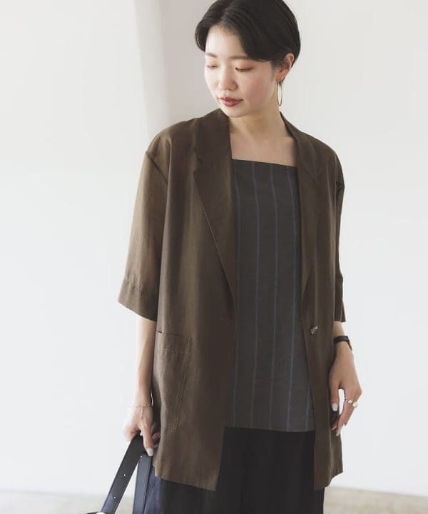 SANOさんの「BEAMS WOMEN｜リネン タブ付き ワイドパンツ」を使ったコーディネート