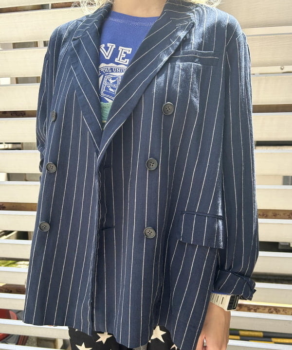 MATSUMOTO AMIさんの「BEAMS WOMEN｜ピンストライプ ダブル ジャケット」を使ったコーディネート