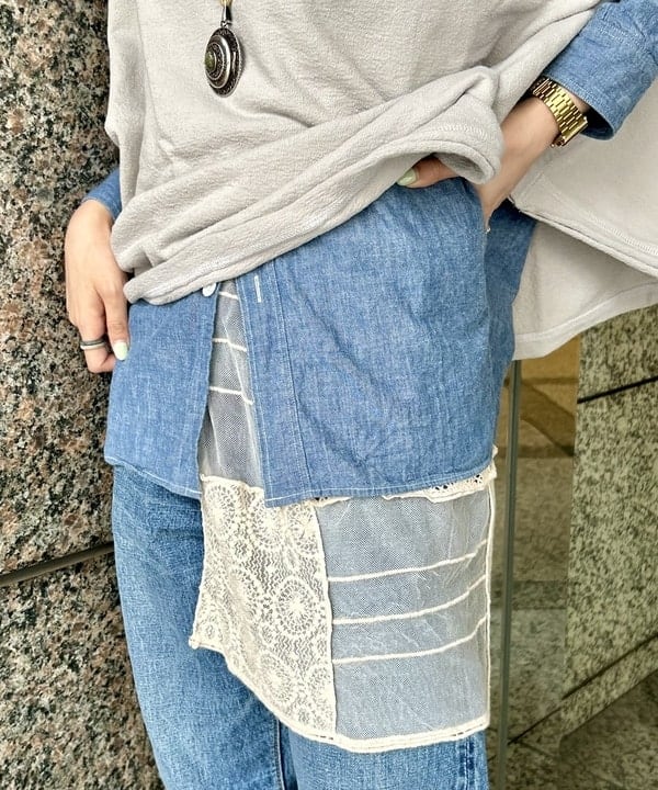 小原 もこさんの「BEAMS WOMEN｜【別注】BUZZ RICKSON'S / シャンブレー ロングスリーブ シャツ」を使ったコーディネート