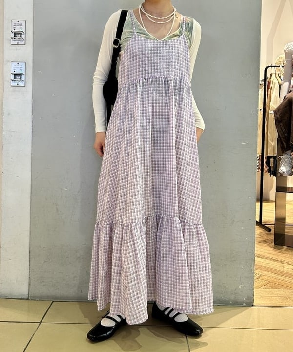 ナカノ アイさんの「BEAMS WOMEN｜ワッシャー チェック キャミワンピース」を使ったコーディネート