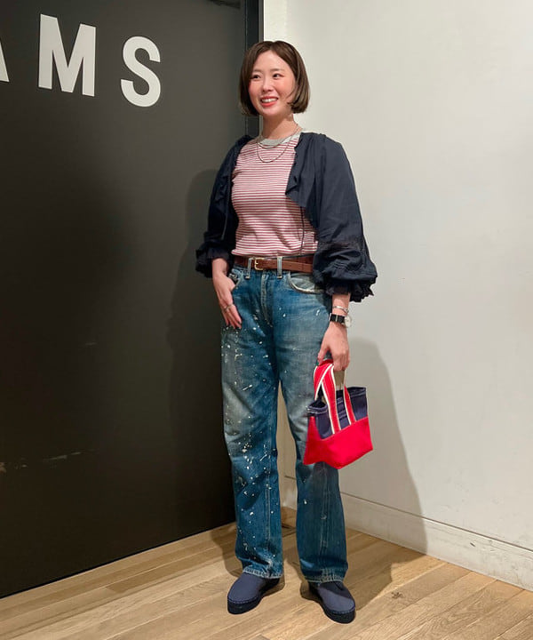 浦谷 久枝さんの「BEAMS WOMEN｜【別注】Health Knit / ボーダー フライス 5分袖 Tシャツ」を使ったコーディネート