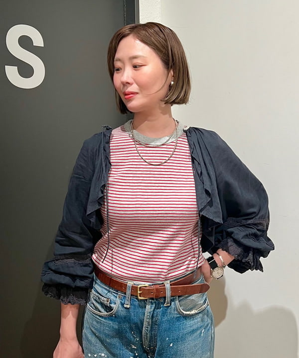 浦谷 久枝さんの「BEAMS WOMEN｜【別注】Health Knit / ボーダー フライス 5分袖 Tシャツ」を使ったコーディネート