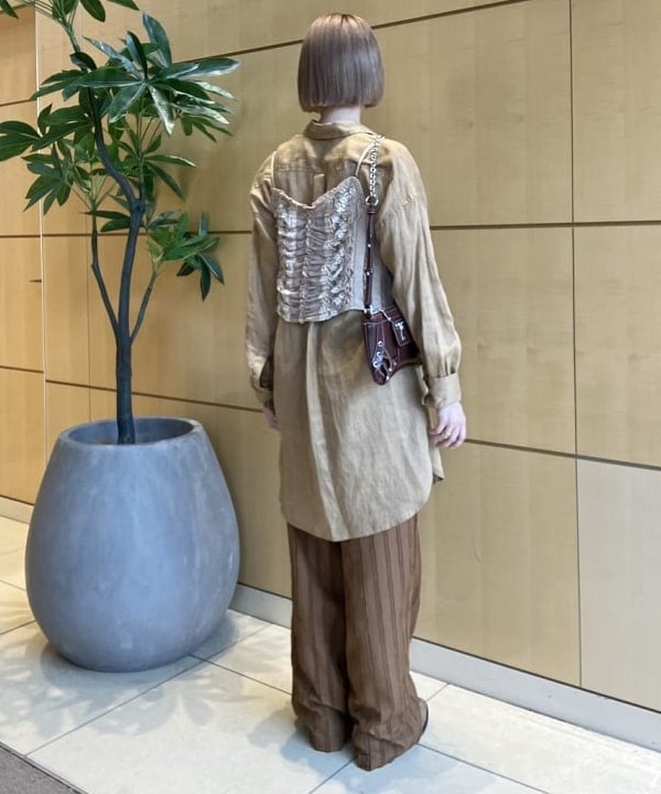 Hazukiさんの「BEAMS WOMEN｜ストライプ ジャカード ワイド パンツ」を使ったコーディネート