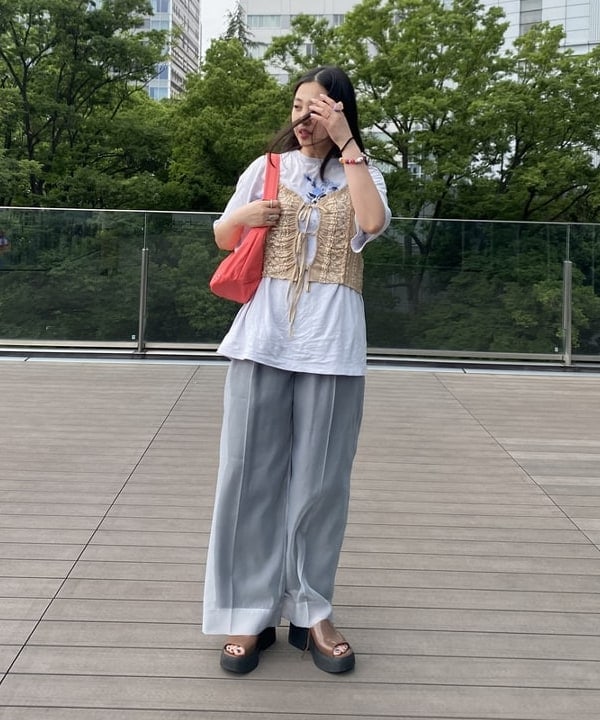 ayaさんの「BEAMS WOMEN｜シアー レイヤード ワイド パンツ」を使ったコーディネート