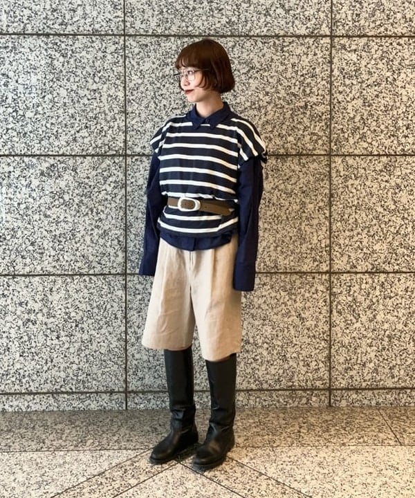 多田 日奈子さんの「BEAMS WOMEN｜HAVERSACK / リネン ボーダー Tシャツ」を使ったコーディネート