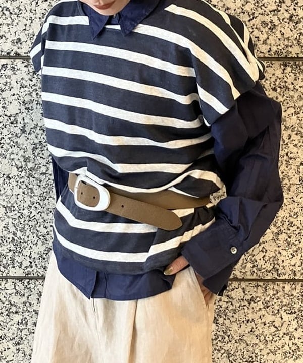 多田 日奈子さんの「BEAMS WOMEN｜HAVERSACK / リネン ボーダー Tシャツ」を使ったコーディネート