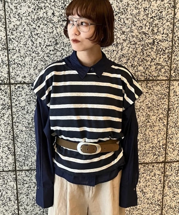 多田 日奈子さんの「BEAMS WOMEN｜HAVERSACK / リネン ボーダー Tシャツ」を使ったコーディネート