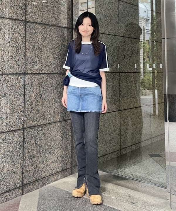 加歩さんの「BEAMS WOMEN｜シアー ライン ショートスリーブ」を使ったコーディネート