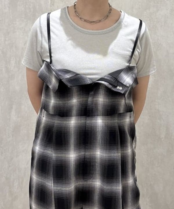 YABUさんの「BEAMS WOMEN｜チェック キャミソール サロペット」を使ったコーディネート