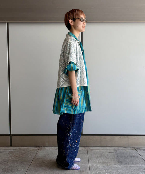 みりさんの「ドビーストライプ オープンカラーシャツ」を使ったコーディネート