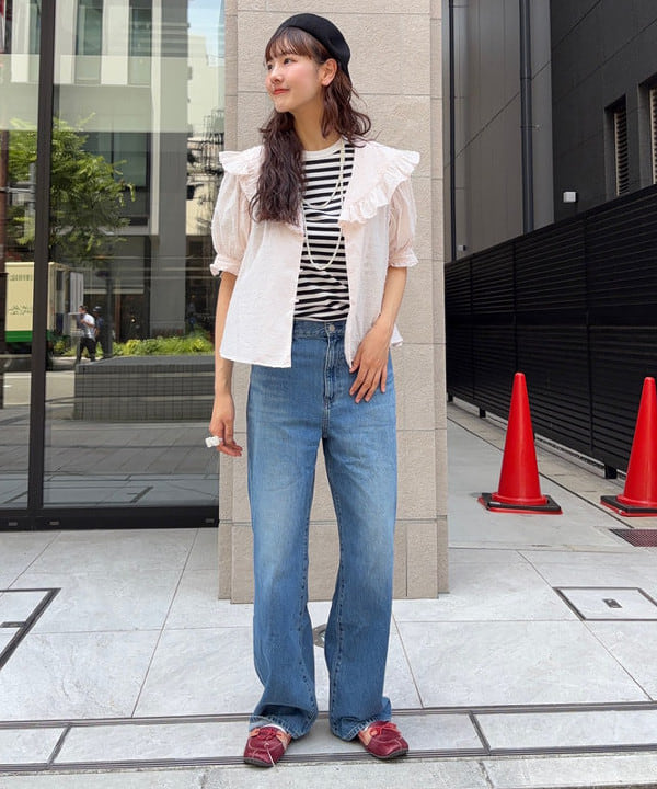 み　う　ちさんの「BEAMS WOMEN｜ドット ドビー ビッグカラー ショートスリーブ」を使ったコーディネート