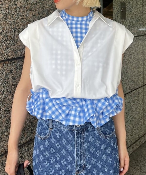 あさひさんの「BEAMS WOMEN｜ショルダーパッド フレンチスリーブ シャツ」を使ったコーディネート