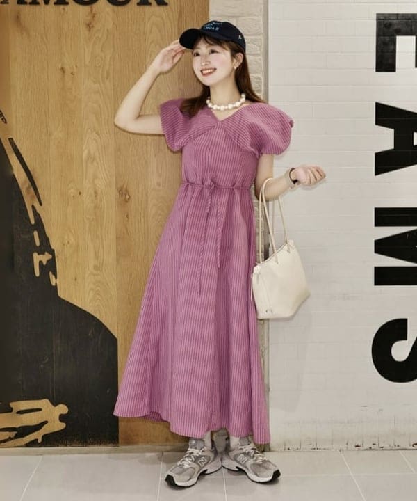 Joさんの「BEAMS WOMEN｜ストライプ フレンチパフ スリーブ ワンピース」を使ったコーディネート