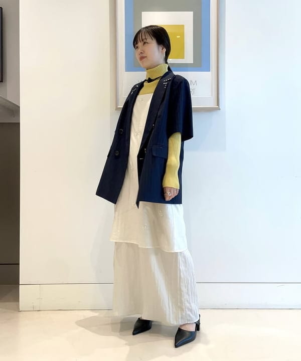 カタヤマ アヤさんの「BEAMS WOMEN｜ラペル ドット ハーフスリーブ ジャケット」を使ったコーディネート