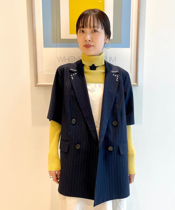 カタヤマ アヤさんの「BEAMS WOMEN｜ラペル ドット ハーフスリーブ ジャケット」を使ったコーディネート