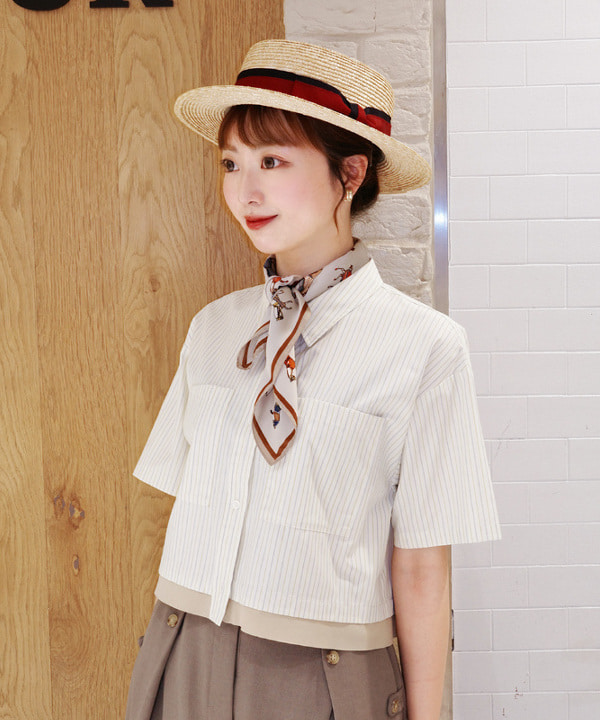 Joさんの「BEAMS WOMEN｜■ストライプ クロップド シャツ」を使ったコーディネート