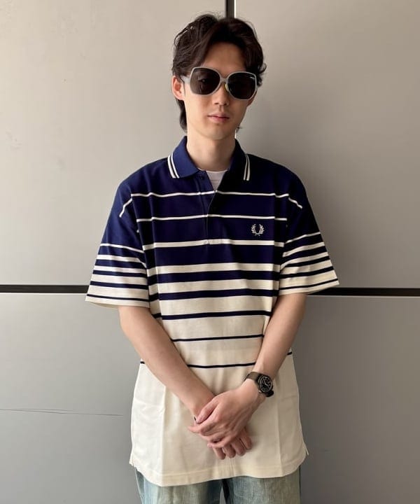 うえきんぐさんの「【別注】FRED PERRY / リラックス ストライプ ピケ ポロシャツ」を使ったコーディネート