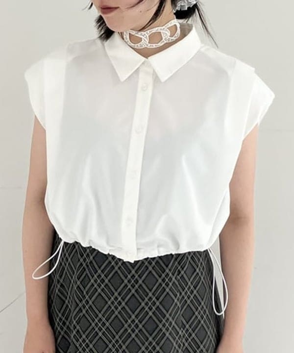 晶さんの「BEAMS WOMEN｜ショルダーパッド フレンチスリーブ シャツ」を使ったコーディネート