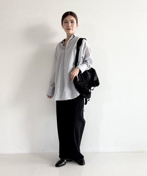 AONO SHIKAMAさんの「BEAMS WOMEN｜AK+1 / シアー ストライプ シャツ」を使ったコーディネート