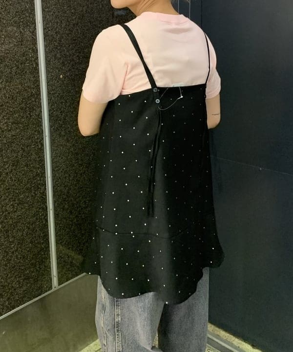 れいなさんの「BEAMS WOMEN｜ドットプリント ミニ キャミワンピース」を使ったコーディネート