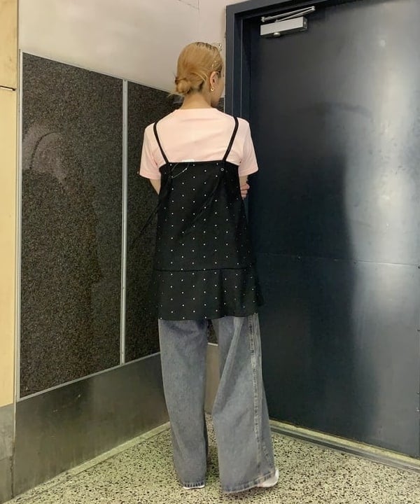 れいなさんの「BEAMS WOMEN｜ドットプリント ミニ キャミワンピース」を使ったコーディネート