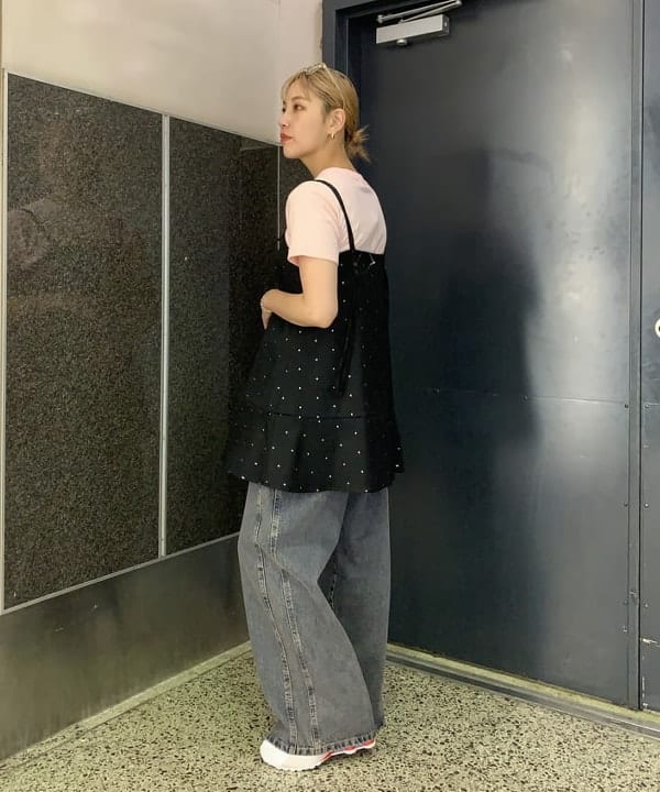 れいなさんの「BEAMS WOMEN｜ドットプリント ミニ キャミワンピース」を使ったコーディネート