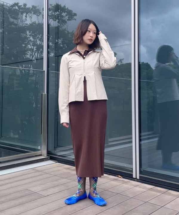 水野 萌香さんの「BEAMS WOMEN｜ストライプ ジップ シャツ」を使ったコーディネート