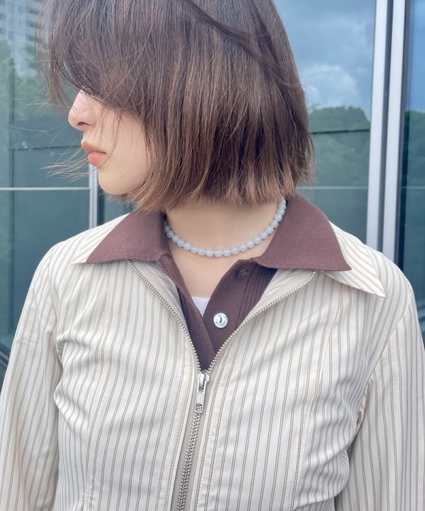 水野 萌香さんの「BEAMS WOMEN｜ストライプ ジップ シャツ」を使ったコーディネート