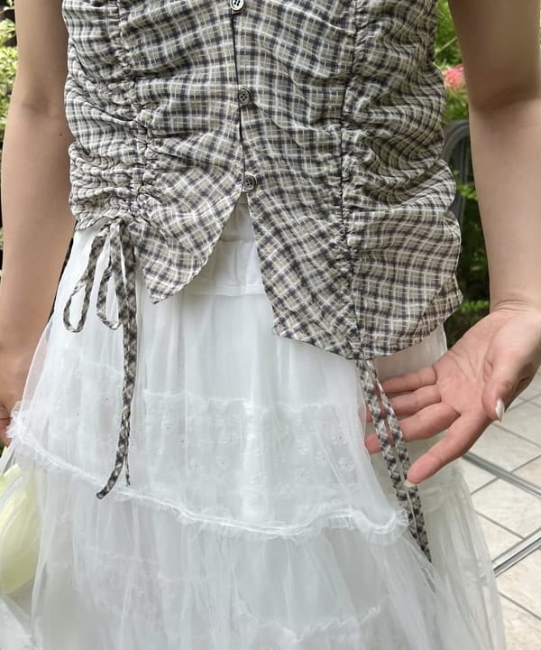 あさひさんの「BEAMS WOMEN｜チェック ギャザー ノースリーブ ブラウス」を使ったコーディネート