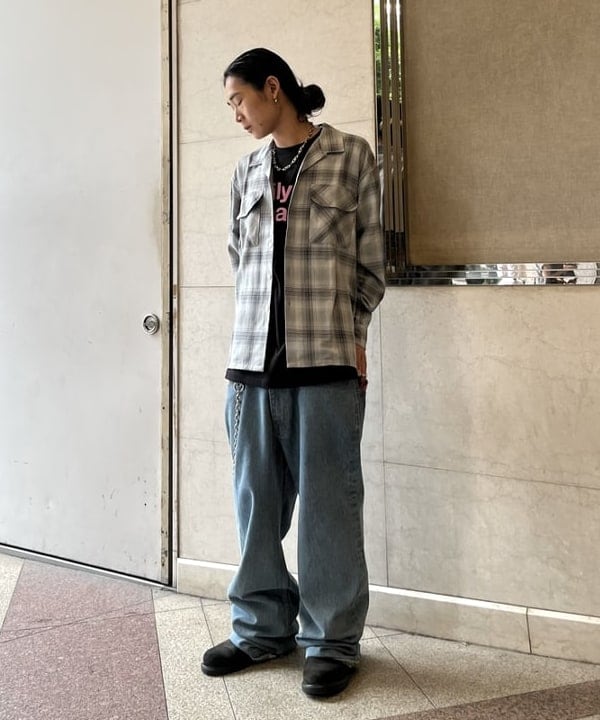 菊田 悠さんの「BEAMS WOMEN｜オンブレチェック オープンカラー シャツ」を使ったコーディネート