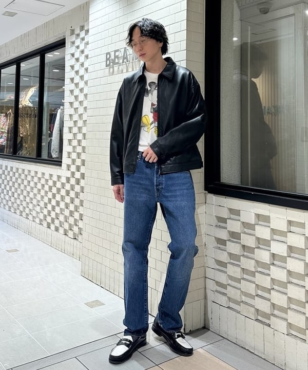 SUDOさんの「BEAMS WOMEN｜ワイドフィット レザー ジップブルゾン」を使ったコーディネート