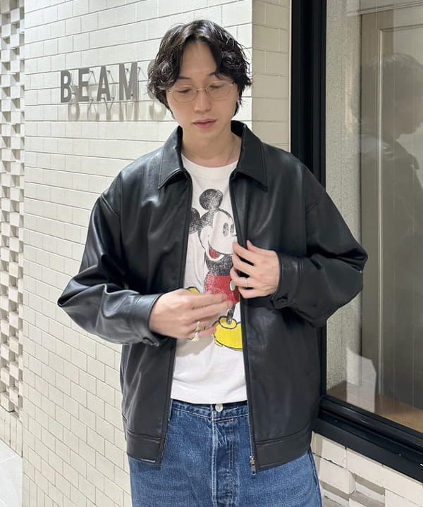 SUDOさんの「BEAMS WOMEN｜ワイドフィット レザー ジップブルゾン」を使ったコーディネート