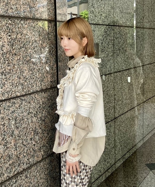 小原 もこさんの「BEAMS WOMEN｜ポリエステル ジャカード パンツ」を使ったコーディネート