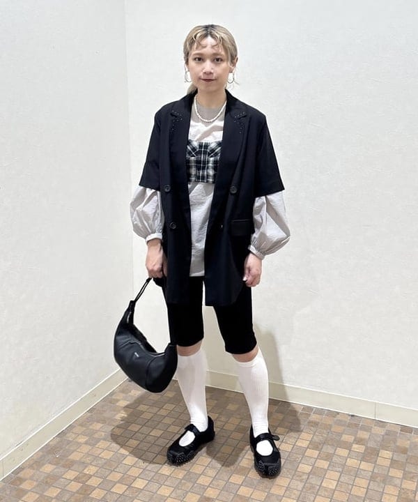 YABUさんの「BEAMS WOMEN｜ラペル ドット ハーフスリーブ ジャケット」を使ったコーディネート