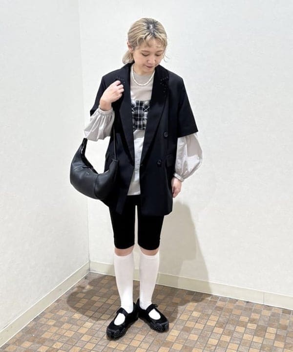 YABUさんの「BEAMS WOMEN｜ラペル ドット ハーフスリーブ ジャケット」を使ったコーディネート