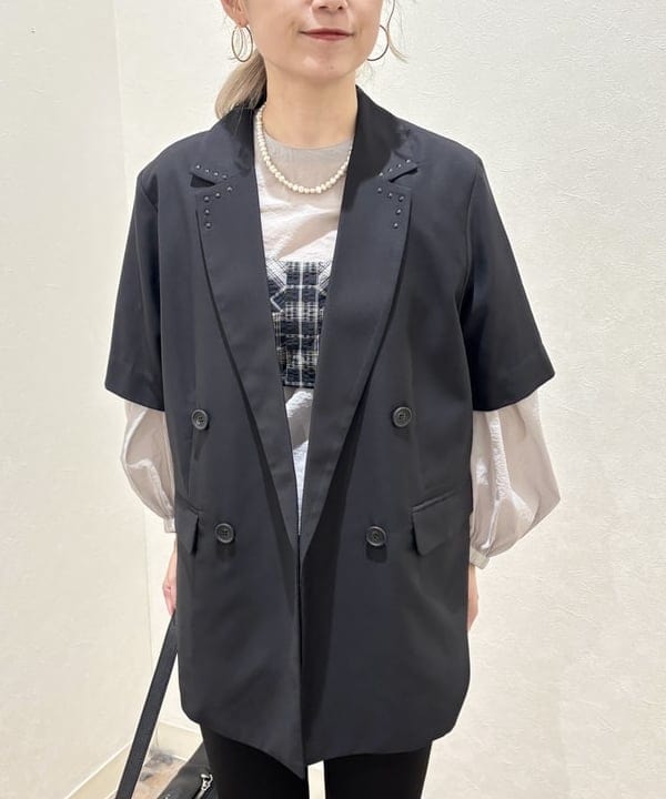 YABUさんの「BEAMS WOMEN｜ラペル ドット ハーフスリーブ ジャケット」を使ったコーディネート