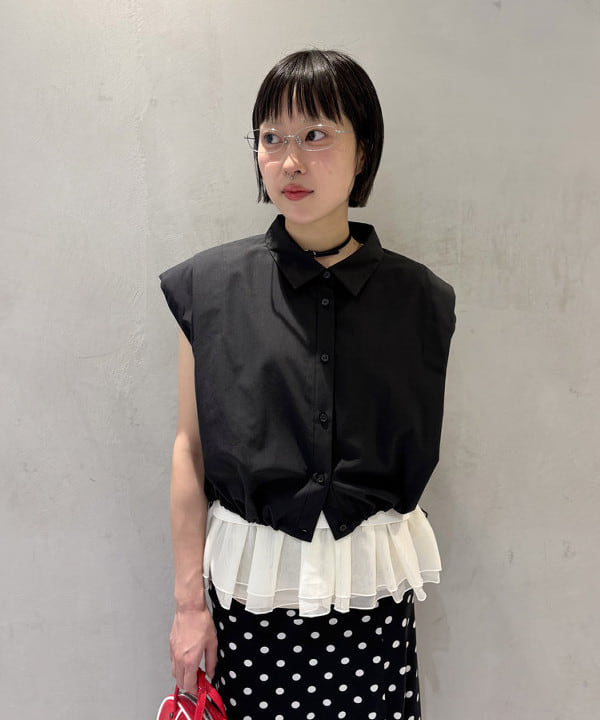 amaさんの「BEAMS WOMEN｜シアー ペプラム クルーネック ノースリーブ ニット」を使ったコーディネート