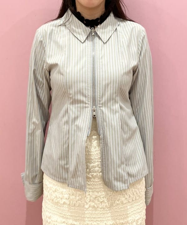 晶さんの「BEAMS WOMEN｜ストライプ ジップ シャツ」を使ったコーディネート