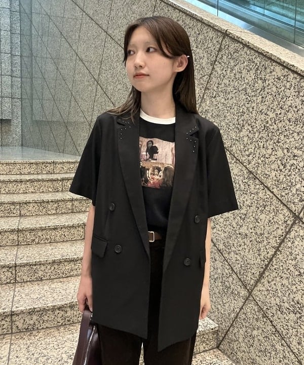 加歩さんの「BEAMS WOMEN｜【別注】GOOD ROCK SPEED / Wicked / リンガー Tシャツ」を使ったコーディネート