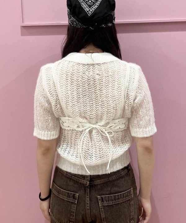 晶さんの「BEAMS WOMEN｜シャギー メッシュ ポロ カーディガン」を使ったコーディネート