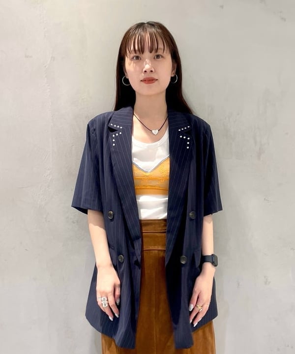 カタヤマ アヤさんの「BEAMS WOMEN｜ラペル ドット ハーフスリーブ ジャケット」を使ったコーディネート