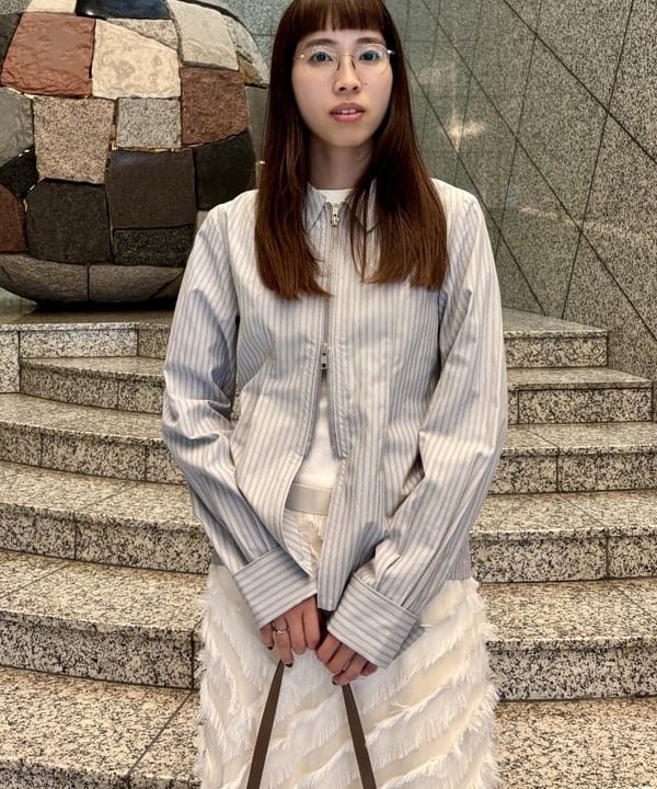 はやしあかねさんの「BEAMS WOMEN｜ストライプ ジップ シャツ」を使ったコーディネート