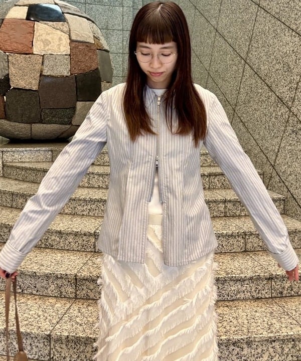 はやしあかねさんの「BEAMS WOMEN｜ストライプ ジップ シャツ」を使ったコーディネート