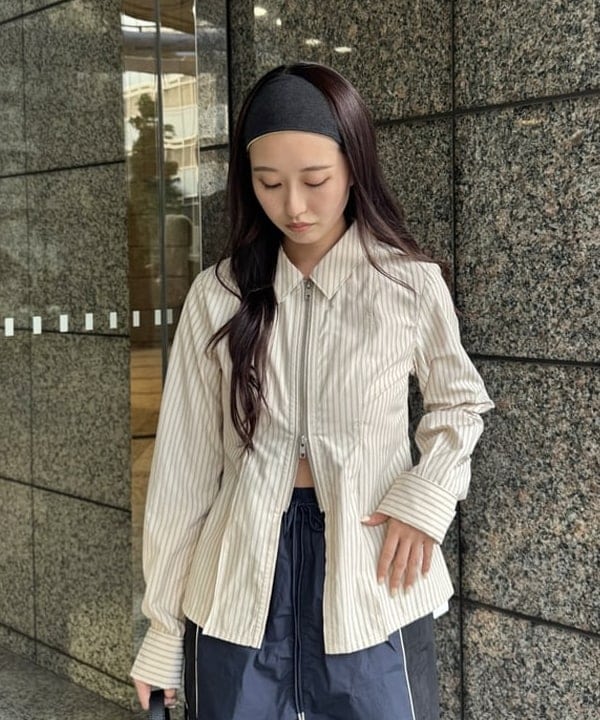 amiriさんの「BEAMS WOMEN｜ストライプ ジップ シャツ」を使ったコーディネート