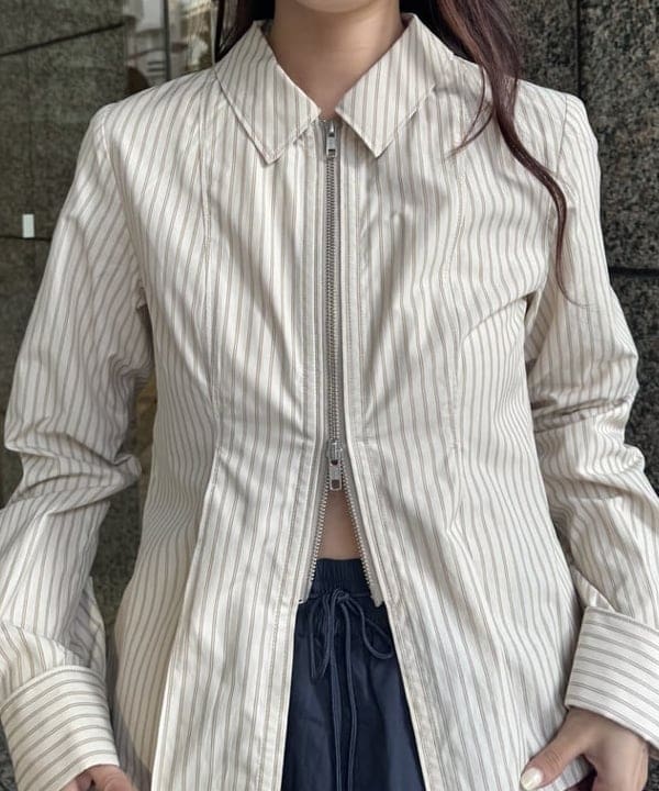 amiriさんの「BEAMS WOMEN｜ストライプ ジップ シャツ」を使ったコーディネート