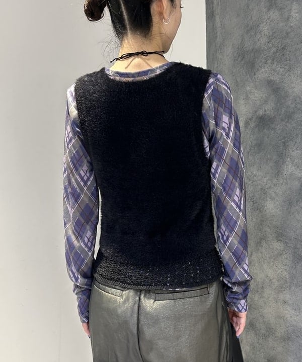 ササキさんの「BEAMS WOMEN｜シャギー メッシュ ベスト」を使ったコーディネート