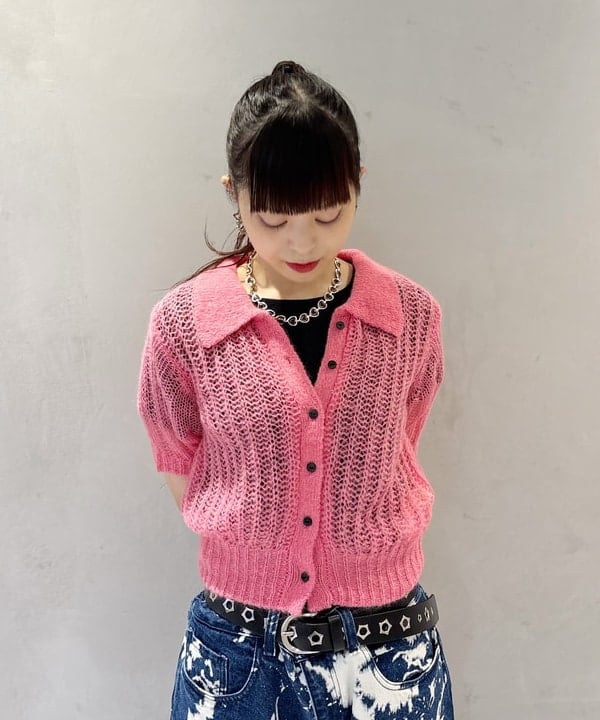 りかちょび/岸本梨佳さんの「BEAMS WOMEN｜シャギー メッシュ ポロ カーディガン」を使ったコーディネート