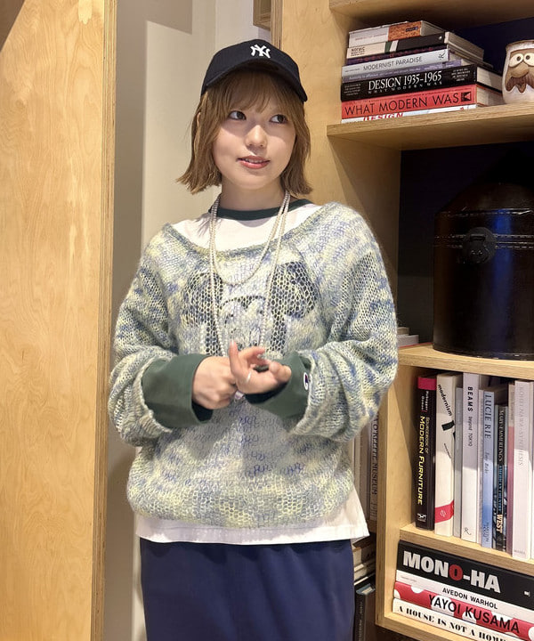 小原 もこさんの「BEAMS WOMEN｜カスリ モヘア ベースボール」を使ったコーディネート